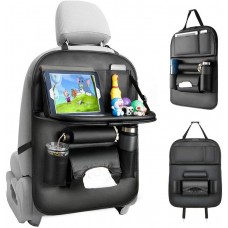 Car Leather Backseat Organizer with Tablet Bottle holder, Foldable Table Tray and  Tissue Box 